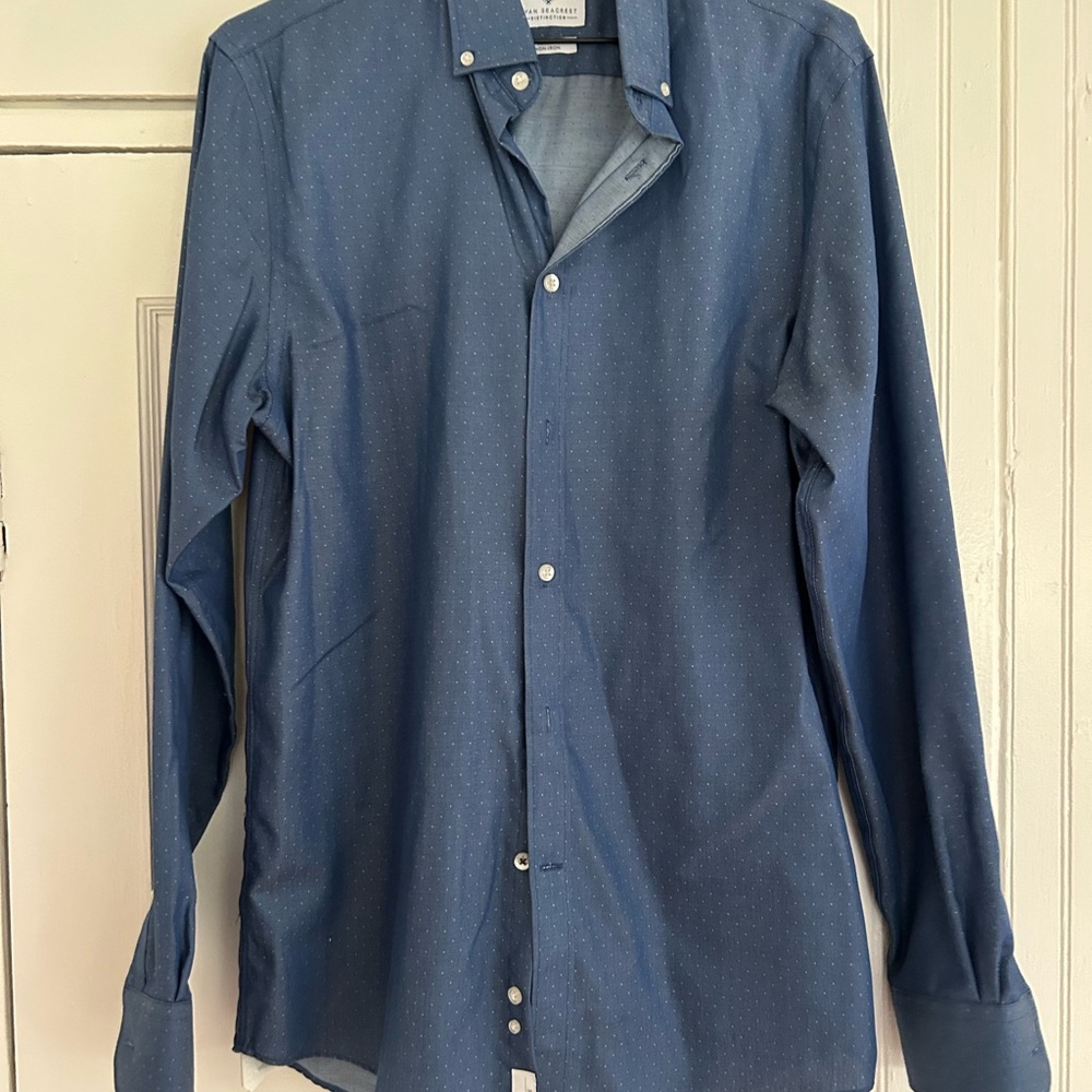 Ryan Seacrest Distinction Blue Dotted Button-Down Dress Shirt